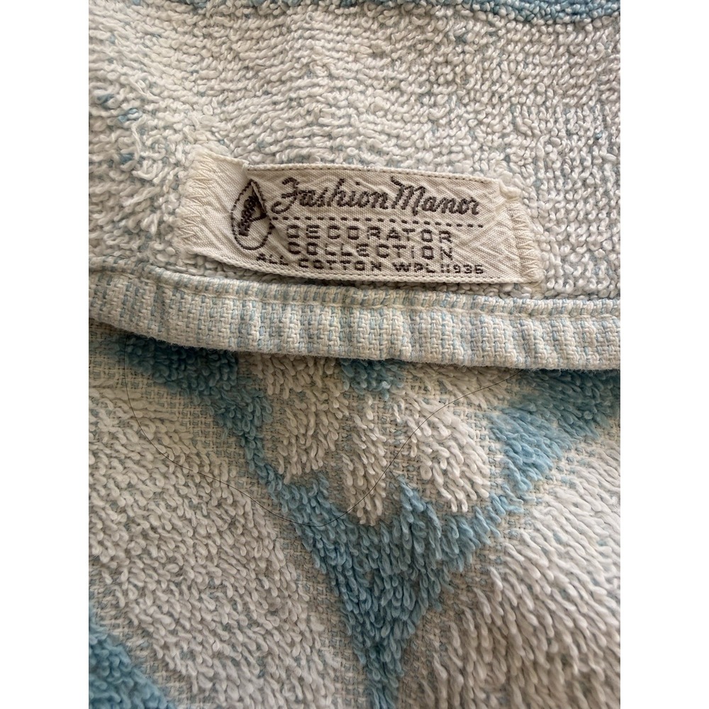 Vintage Fashion Manor Blue White Two Toned Geometric Towel Set 2 Bath 1 Hand MCM - Picture 3 of 4